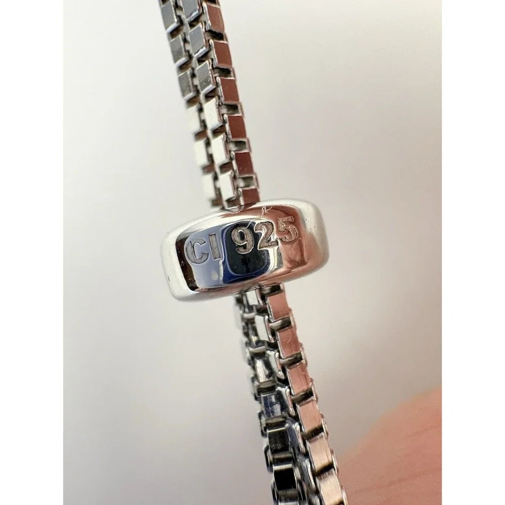 925 Sterling Silver Double Heart Box Chain Bolo Slider Bracelet Signed